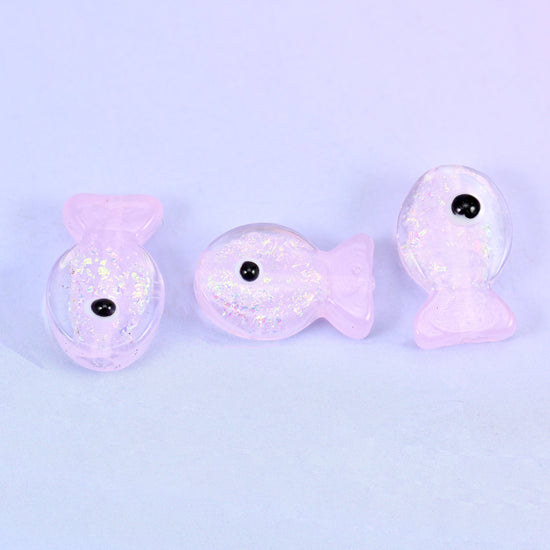 Iridescent Pink Fish Glass Beads: Jewelry Making Supply
