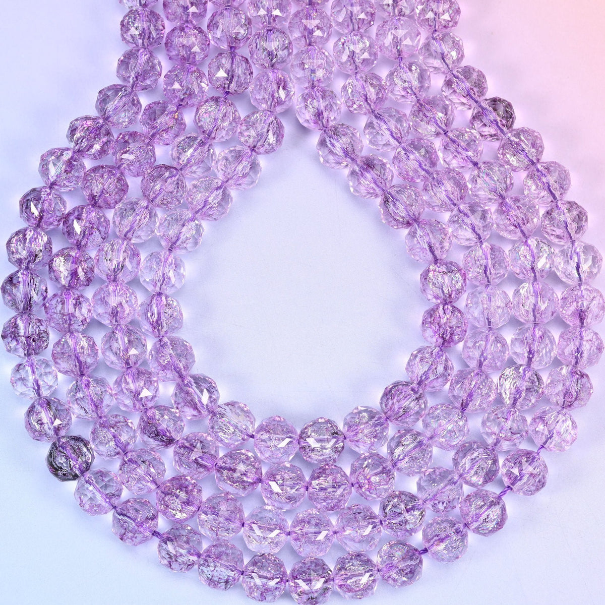 Transparent purple faceted round glass beads, hole approximately 1.5mm