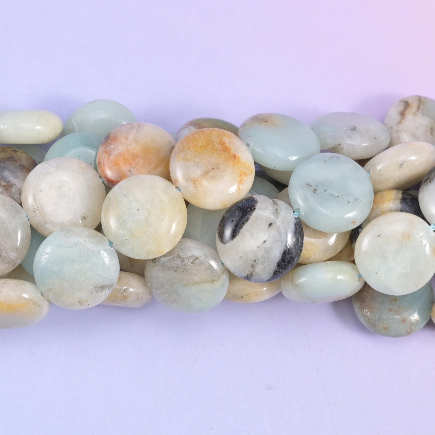 Multi-Color Amazonite coin beads, approximately 26 beads per strand