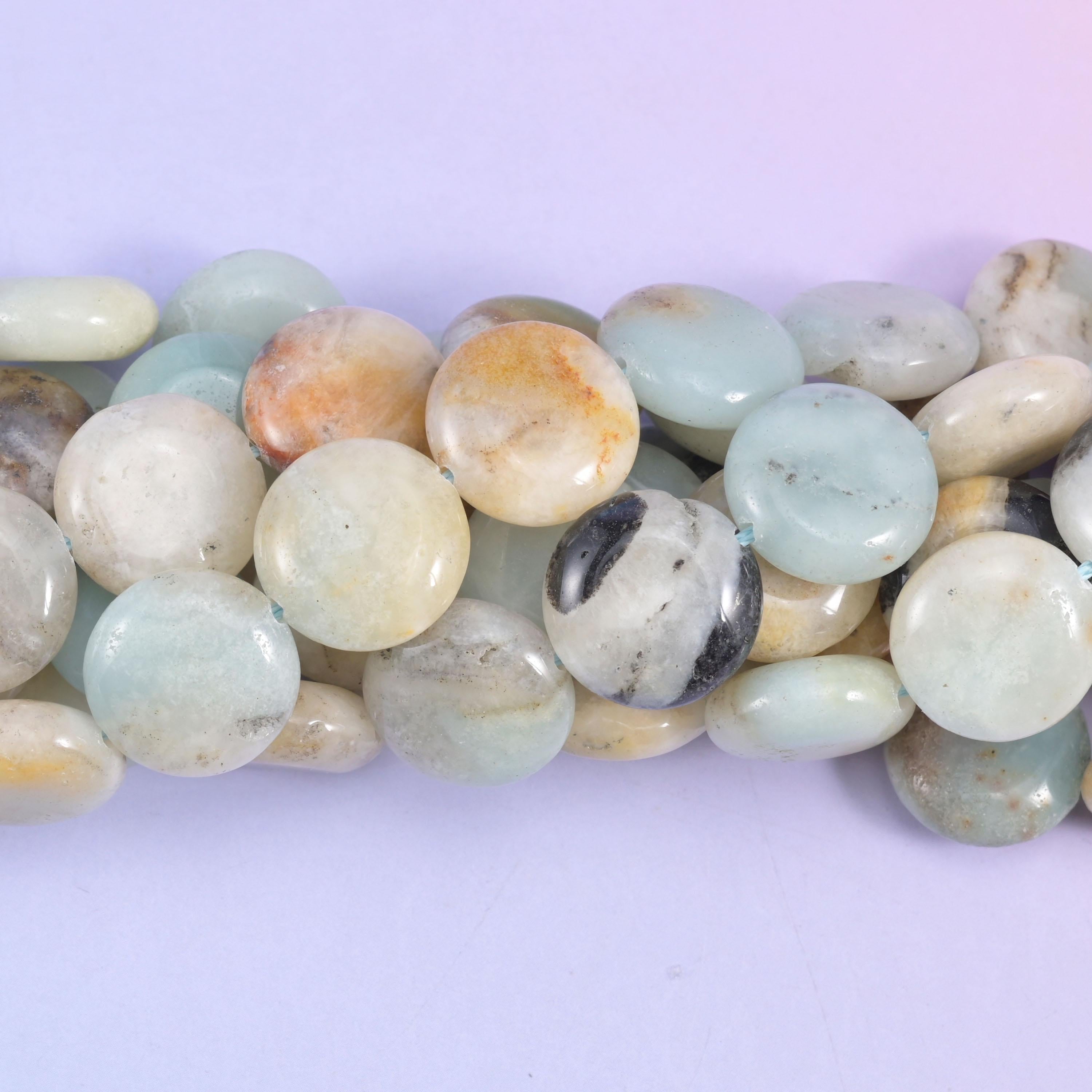 Multi-Color Amazonite coin beads, approximately 26 beads per strand