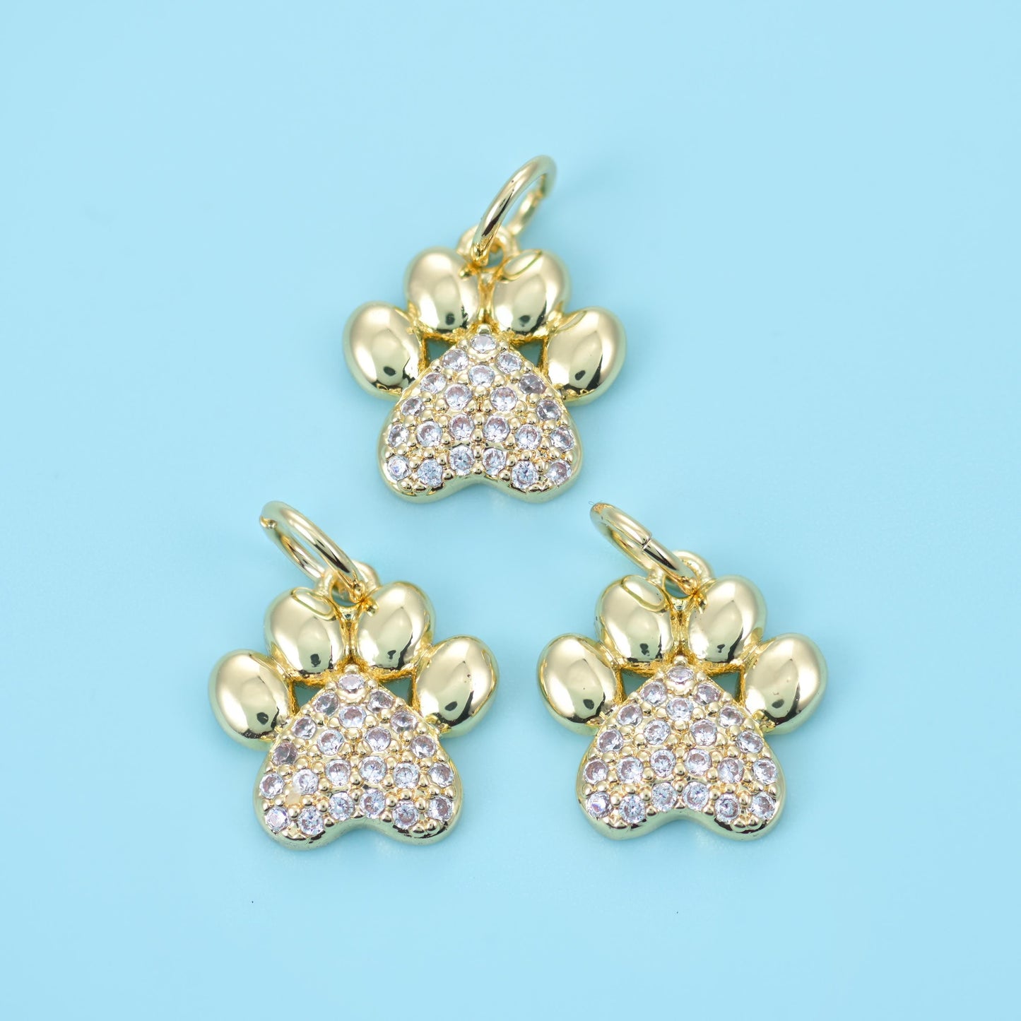18K Gold Filled Zircon Dog Paw Charm 11x11mm, 1 Piece