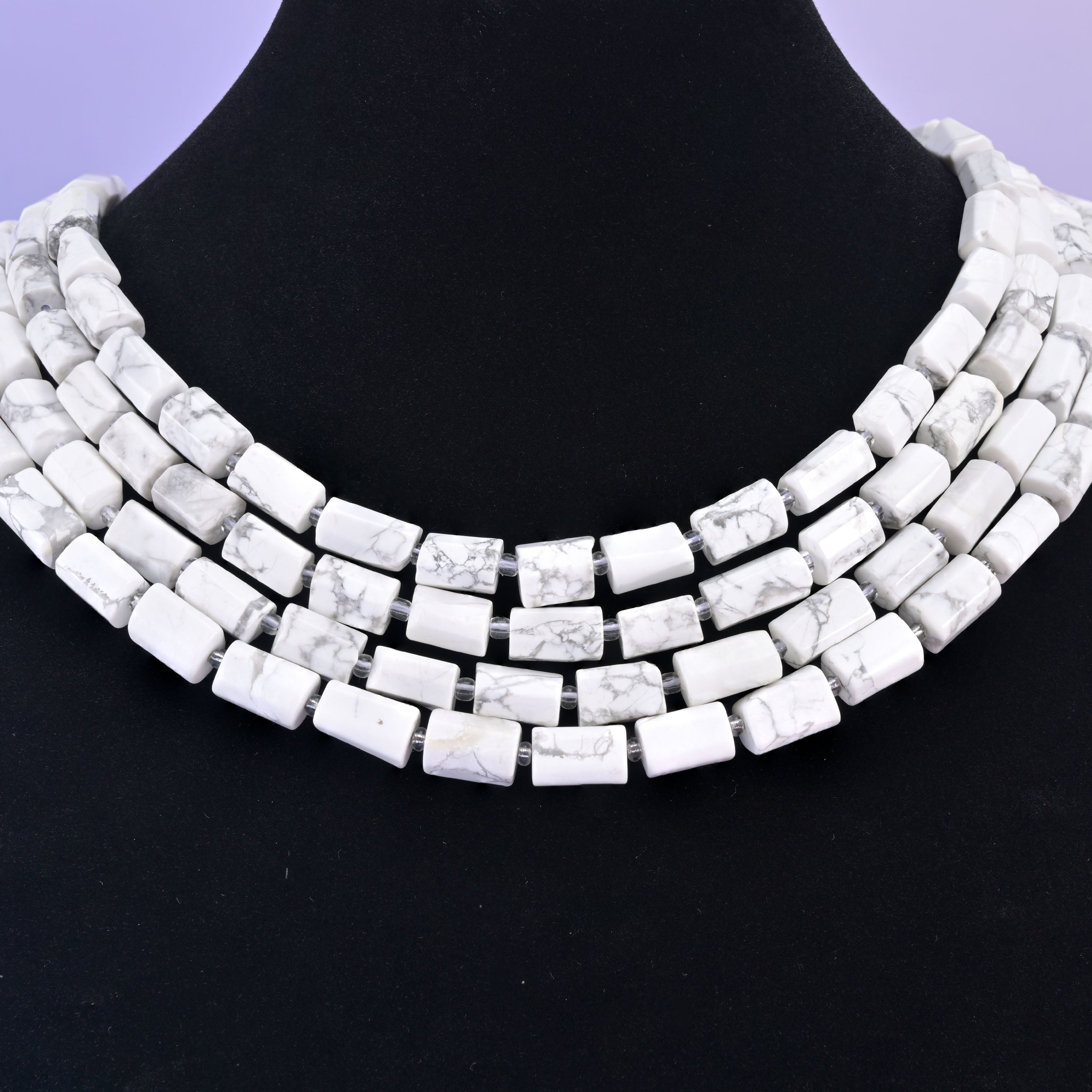 White Howlite beads, faceted tube shape, 12x8mm