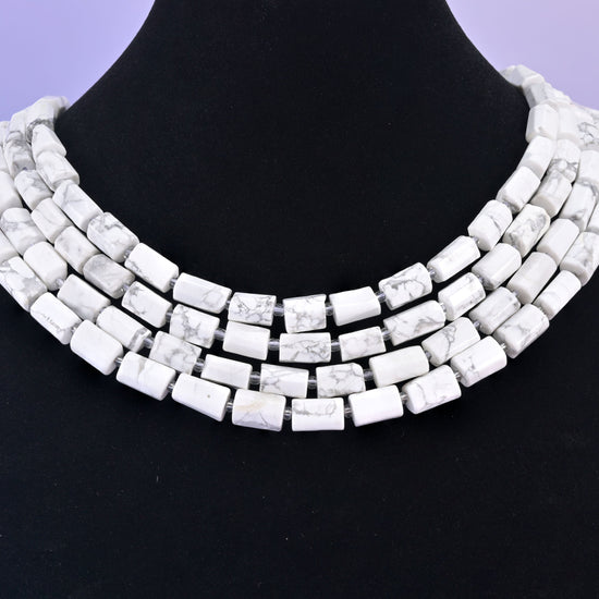 White Howlite beads, faceted tube shape, 12x8mm