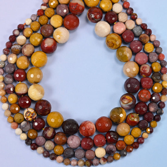 Mookaite Faceted Round Beads, hole 0.8mm to 1.0mm