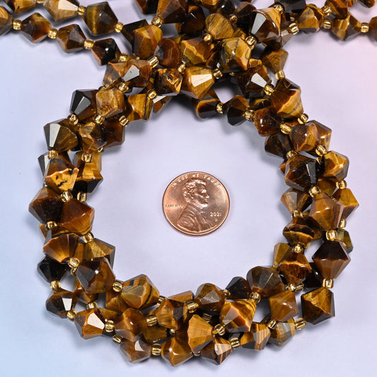 Tiger Eye Faceted Bicone Beads 8mm 10mm Jewelry Making 15 Inch Strand