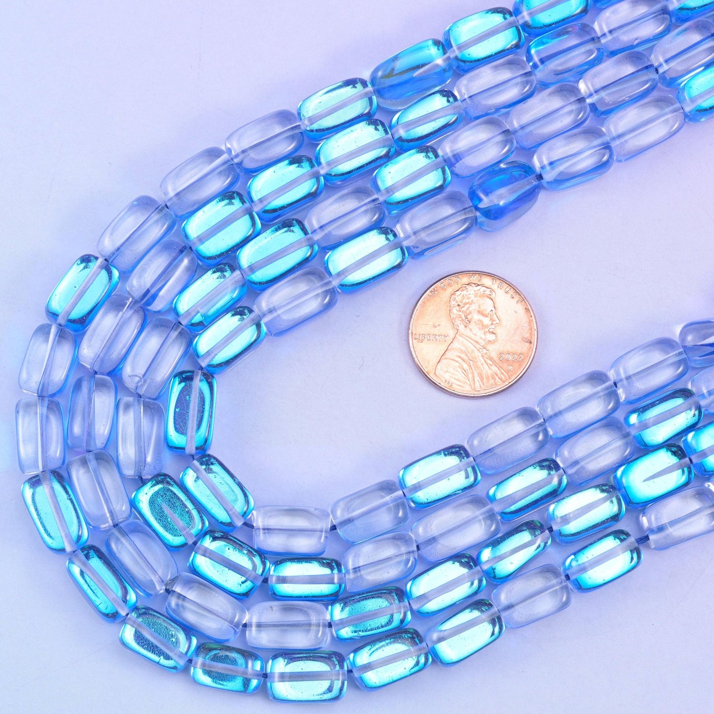 Blue Mystic Aura Rectangle Glass Beads 10-12mm, 15 inch strand