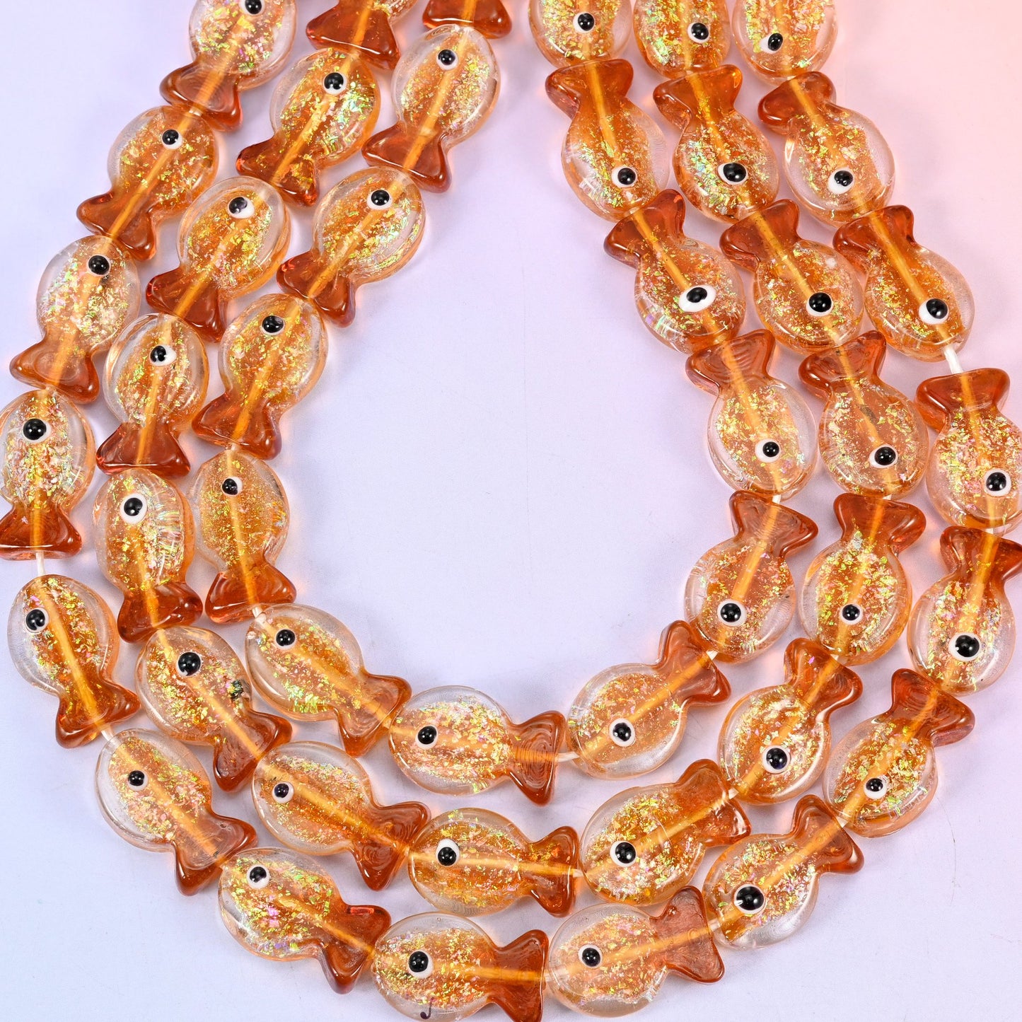 Iridescent Orange Fish Glass Beads: Jewelry Making Supply
