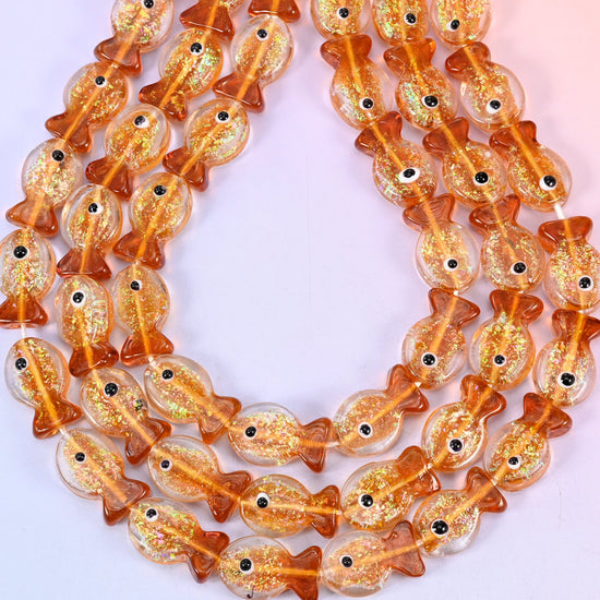 Iridescent Orange Fish Glass Beads: Jewelry Making Supply