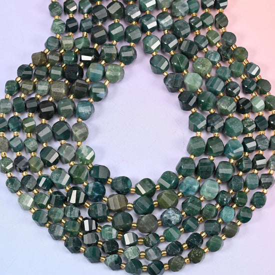Moss Agate spiral twist beads, hole approximately 1.2mm