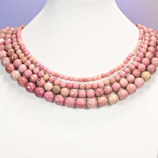 Pink Rhodonite Faceted Round Beads: Jewelry Making, 15 Inch Strand