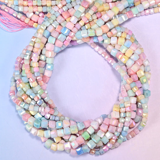 Colorful Opaque Faceted Cube Glass Beads, man-made glass, consistent colour bead to bead.