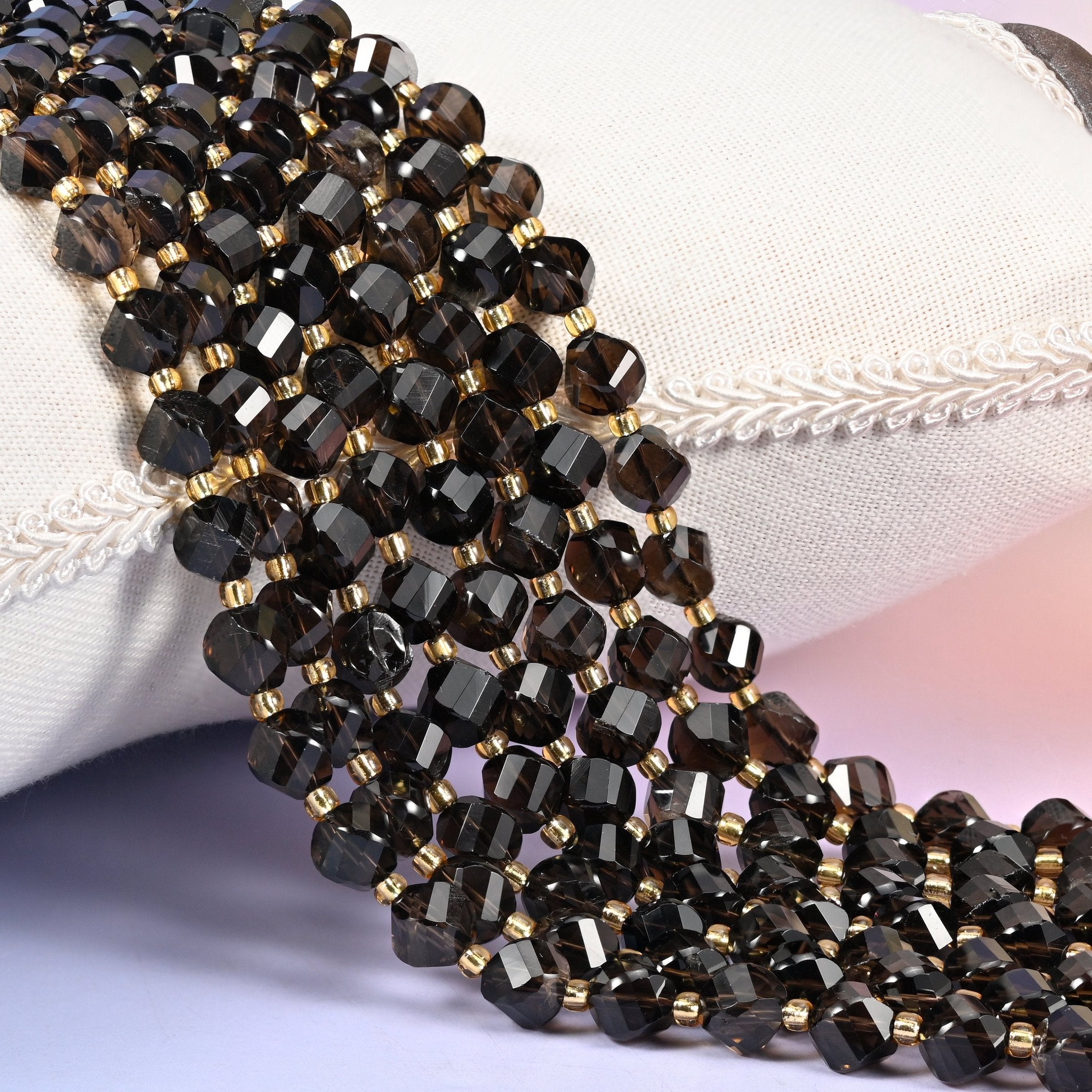 Smoky Quartz faceted spiral twist beads
