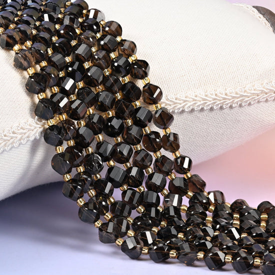 Smoky Quartz faceted spiral twist beads
