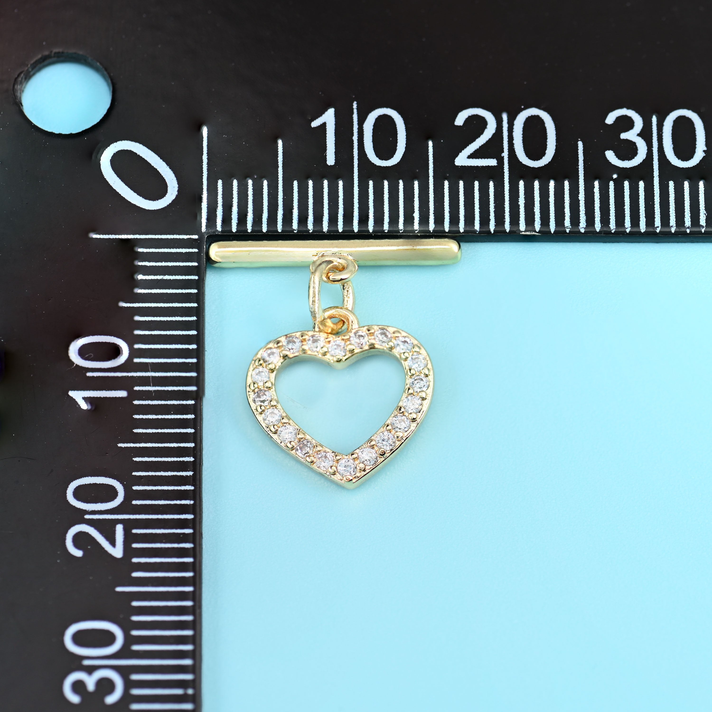 18K gold filled heart zircon toggle clasp, brass base