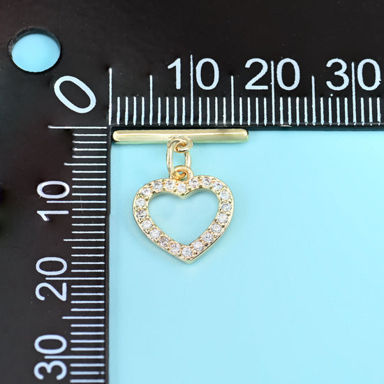 18K gold filled heart zircon toggle clasp, brass base