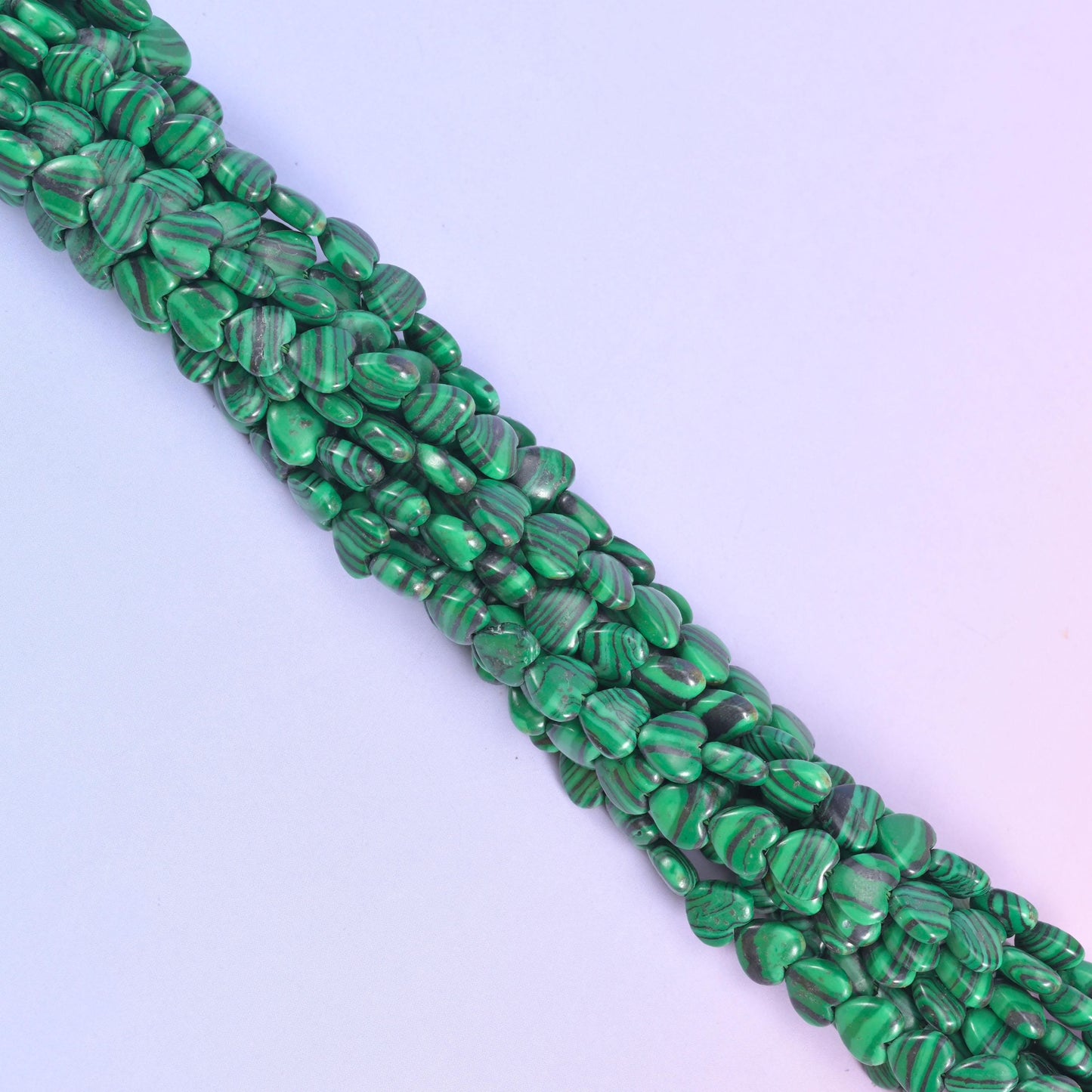 Green Malachite Heart Beads 6mm, small flat hearts carrying the concentric striping malachite is known for