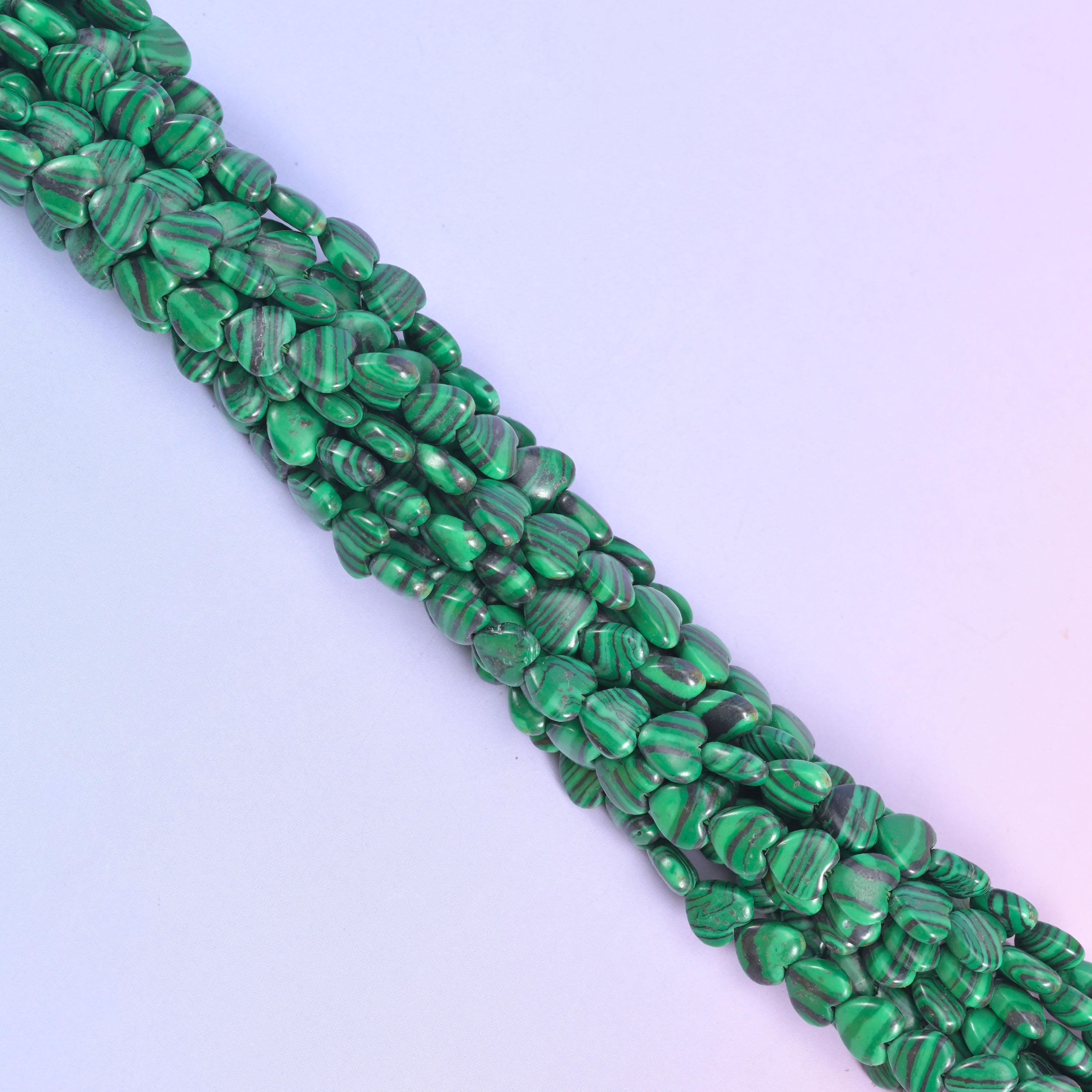 Green Malachite Heart Beads 6mm, small flat hearts carrying the concentric striping malachite is known for
