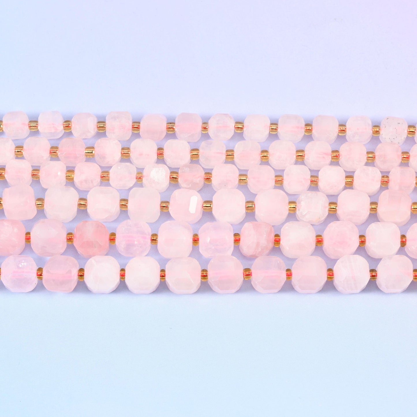 Rose Quartz in soft blush pink, semi-translucent