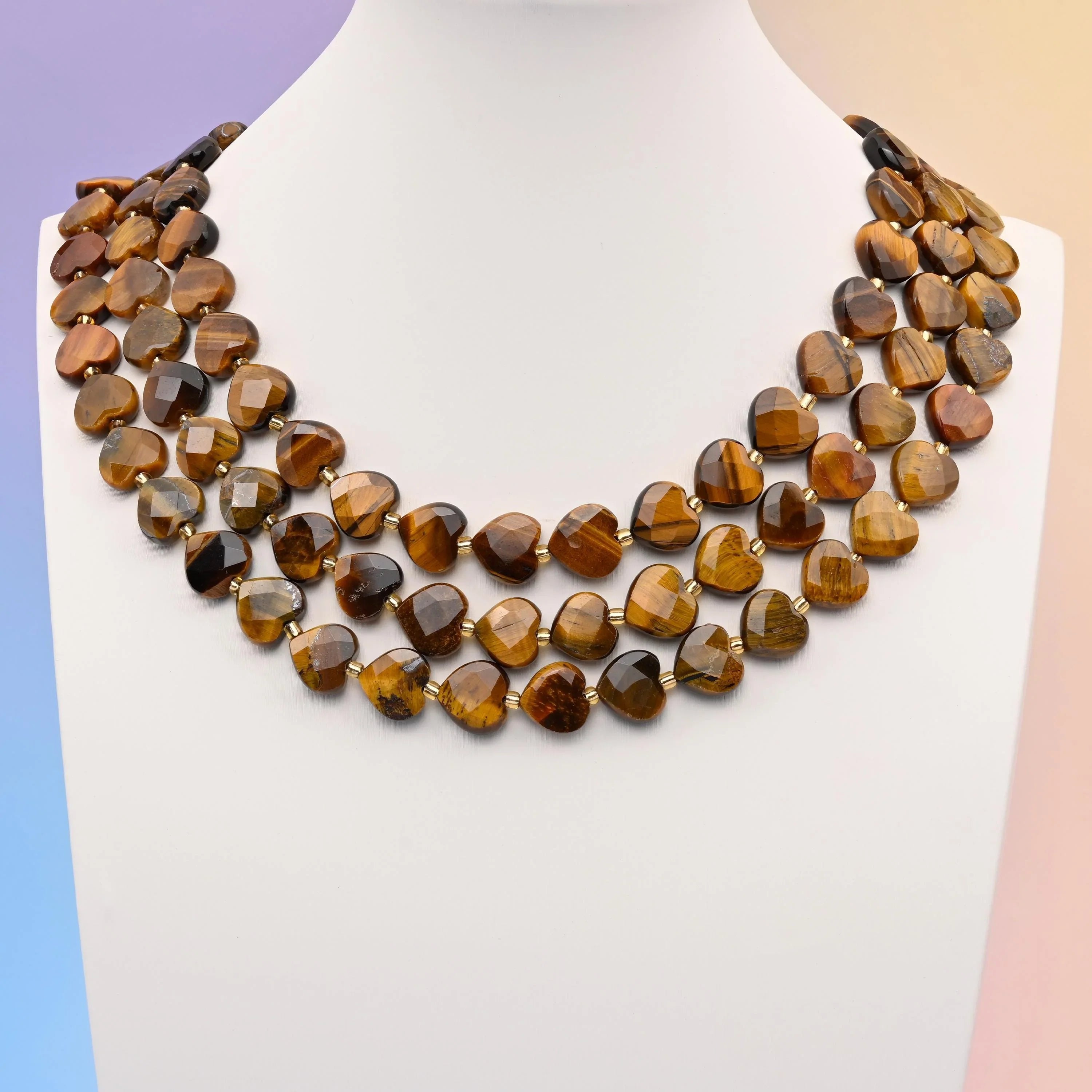 Tiger eye beads, faceted heart shape, 12mm