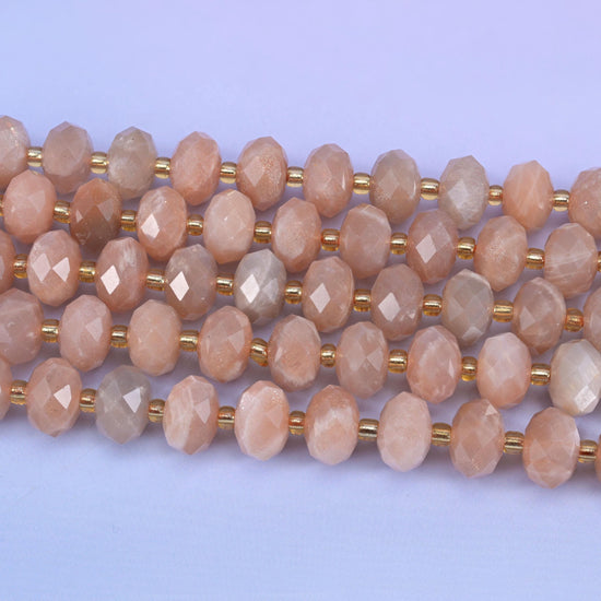 Faceted rondelle cut orange sunstone beads