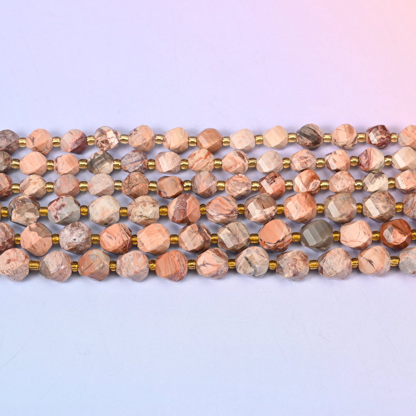 Red Howlite beads in warm peachy terracotta and soft beige marbled with grey veining