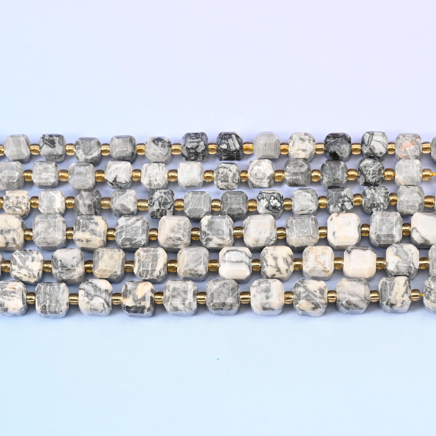 Map Jasper beads in cream and dove grey with charcoal line patterns