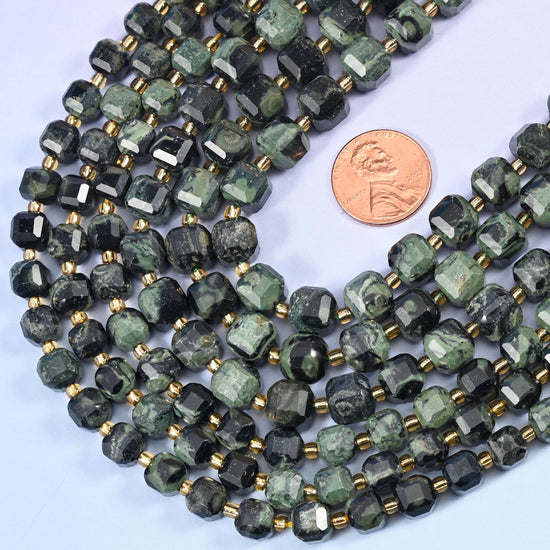 Faceted cube cut Kambaba Jasper beads