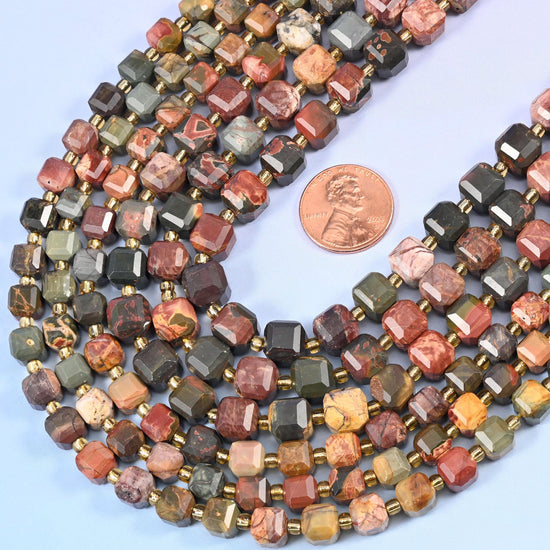 Faceted cube cut Red Howlite beads