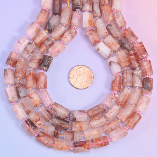 Natural Red Hematoid faceted tube beads with a sleek, elegant profile
