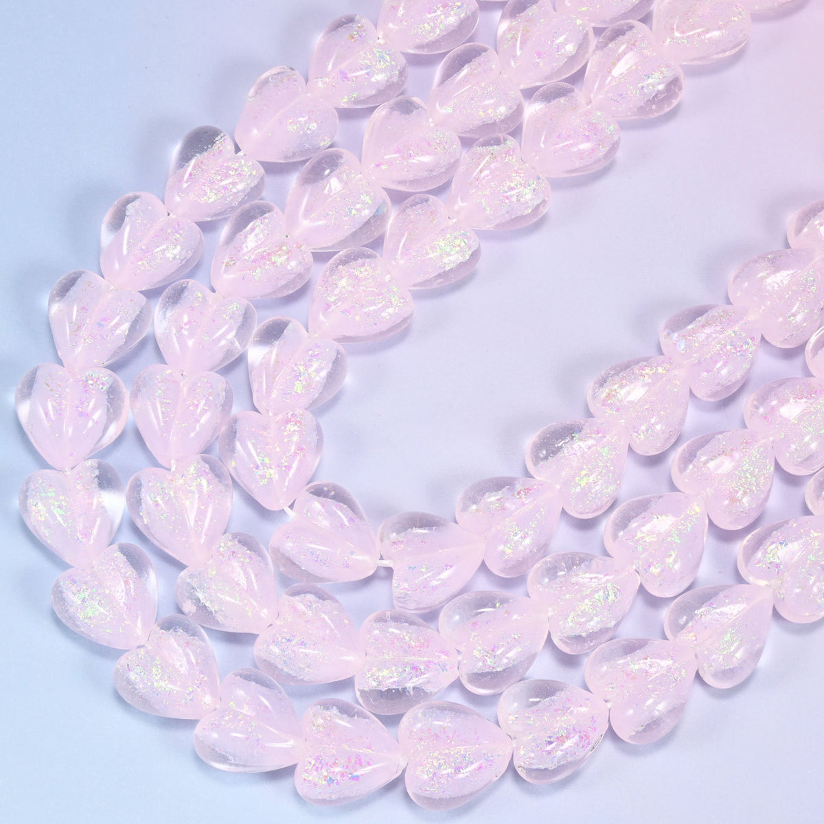 Iridescent Heart Glass Beads in milky pale pink