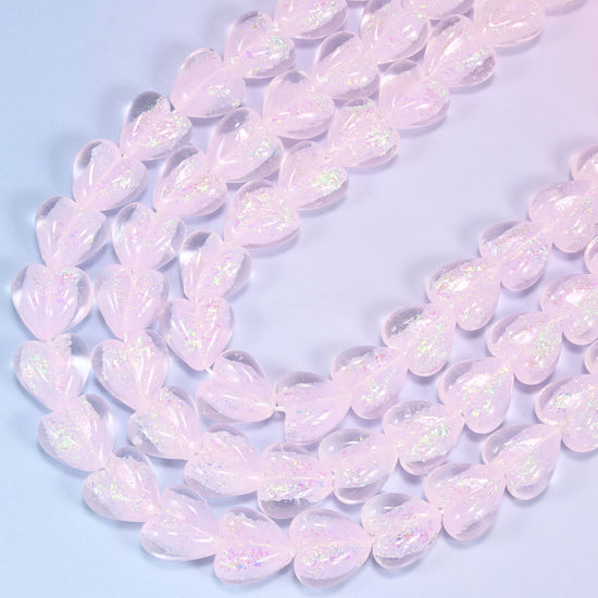 Iridescent Heart Glass Beads in milky pale pink