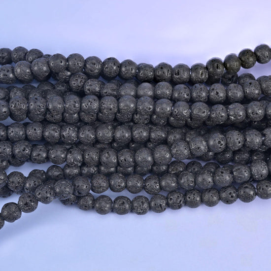 Black Lava Rock Large Hole Round Beads 6mm 8mm 10mm, hole 2.0mm (6mm bead), 2.5mm (8mm and 10mm beads), center drilled