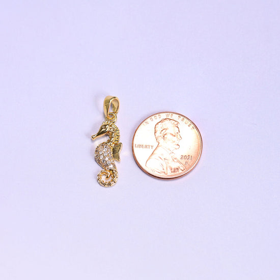 Sea Horse Zircon Pendants fully paved in sparkling clear zircon