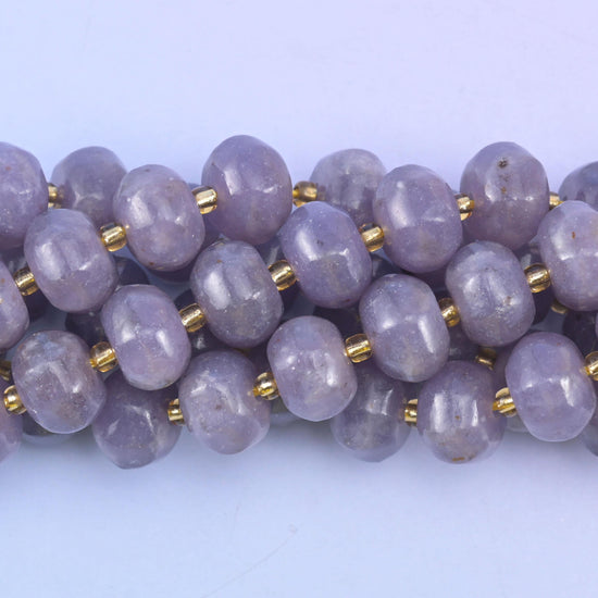 Pumpkin cut lepidolite rondelle beads