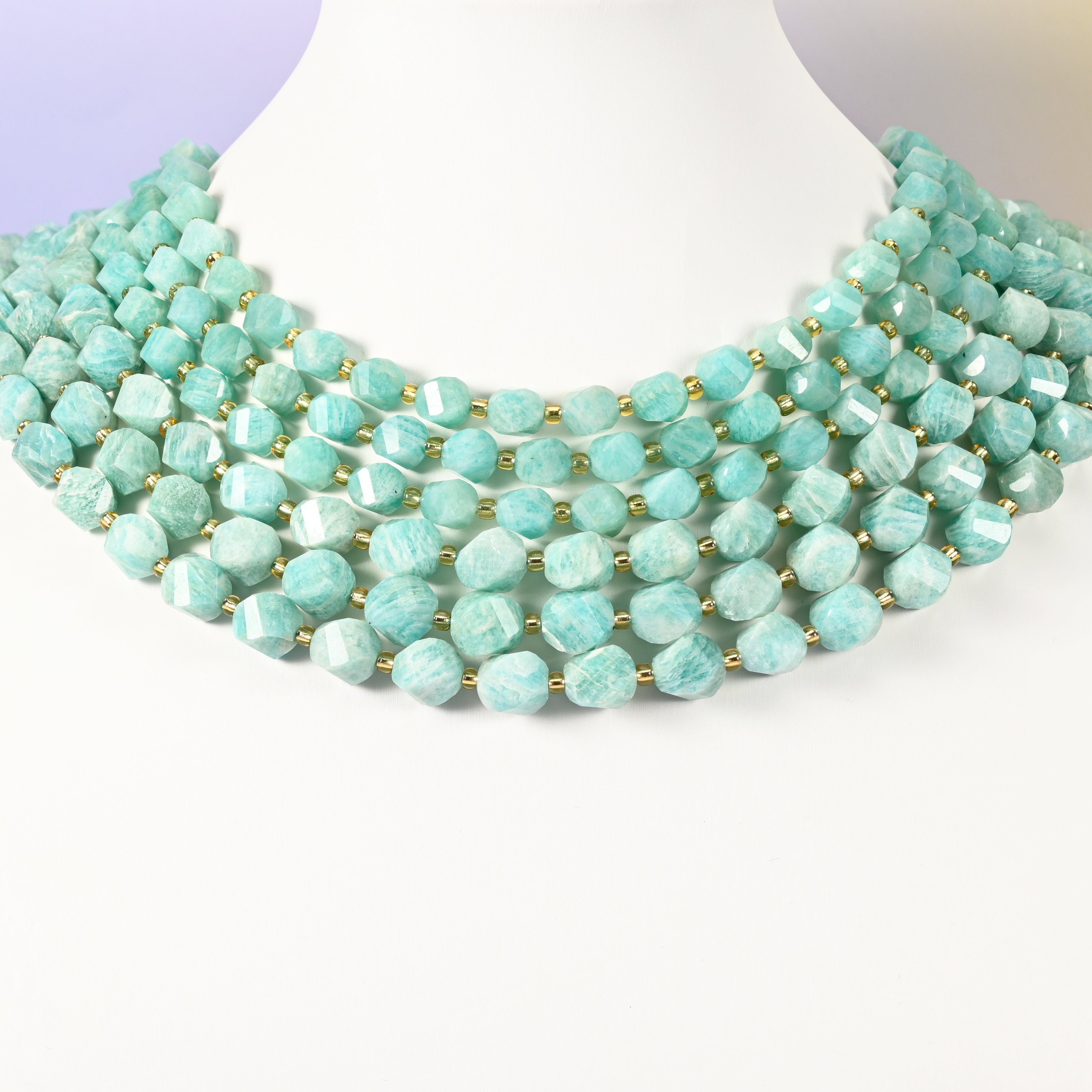 Green Amazonite beads, faceted spiral twist, 8mm 10mm