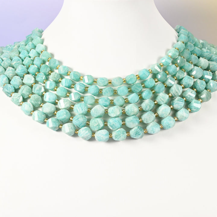 Green Amazonite beads, faceted spiral twist, 8mm 10mm