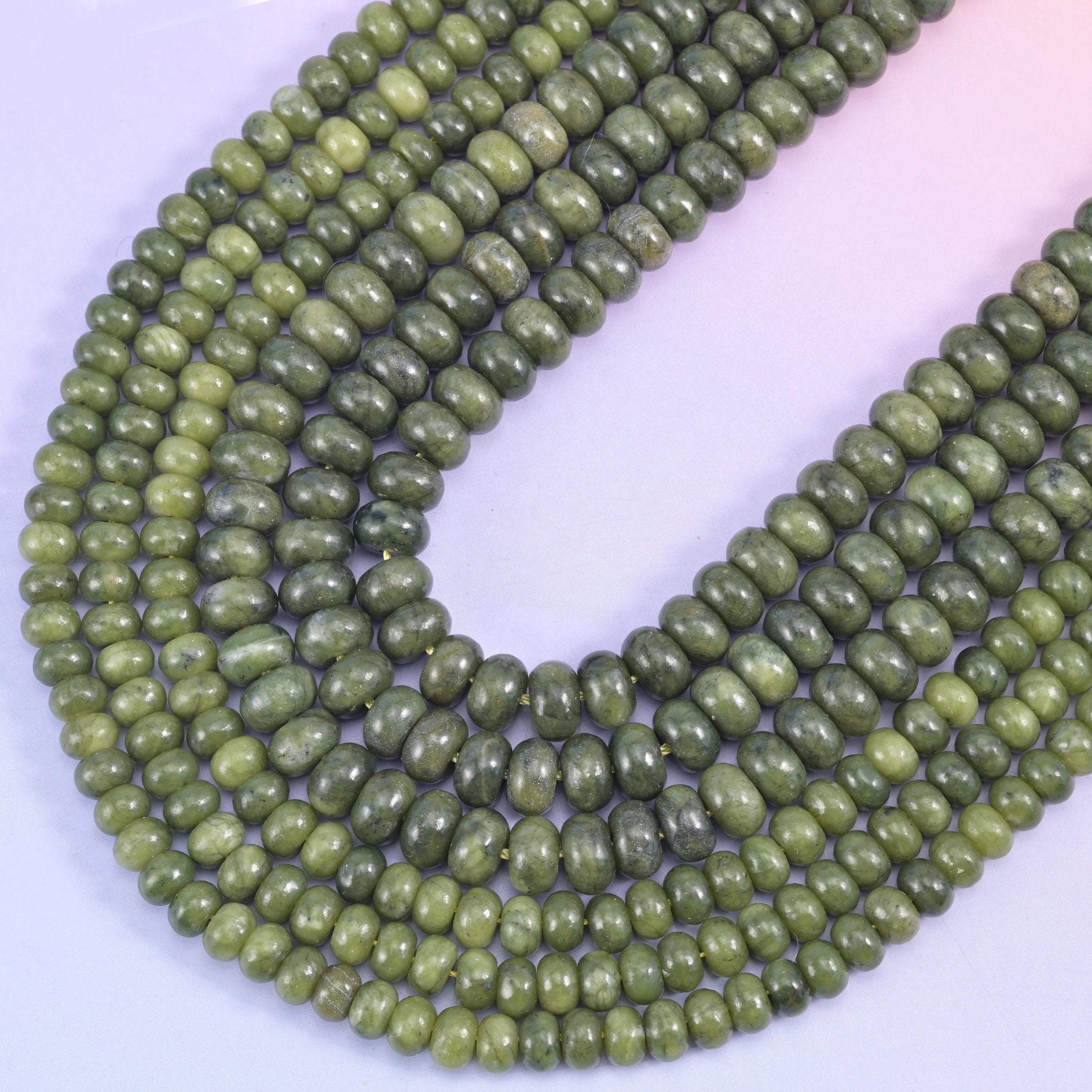 South Green Jade Smooth Rondelle Beads, 1.0mm hole (4x6mm) or 1.2mm hole (5x8mm)
