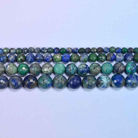 Phoenix Lapis Faceted Round Beads in deep navy blue with jade and teal green