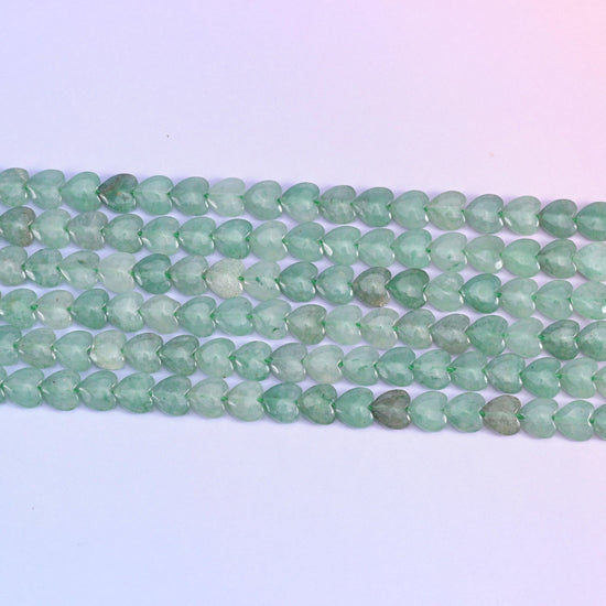 Green aventurine heart beads in soft sage to moss green