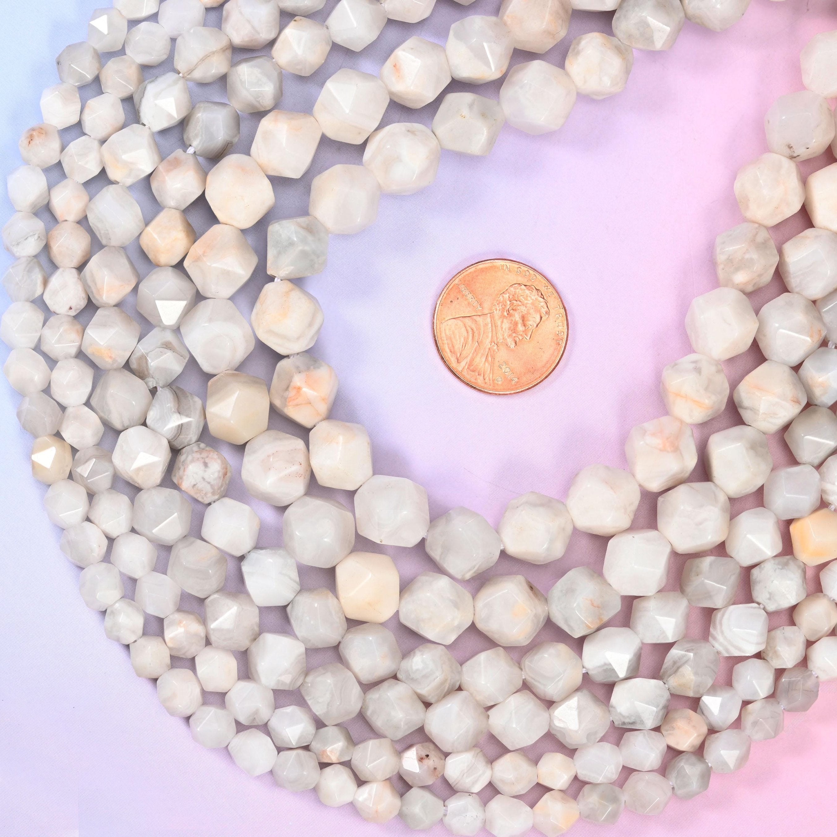 White Crazy Agate Faceted Diamond Star Cut Beads, sold per 15.5 inch strand