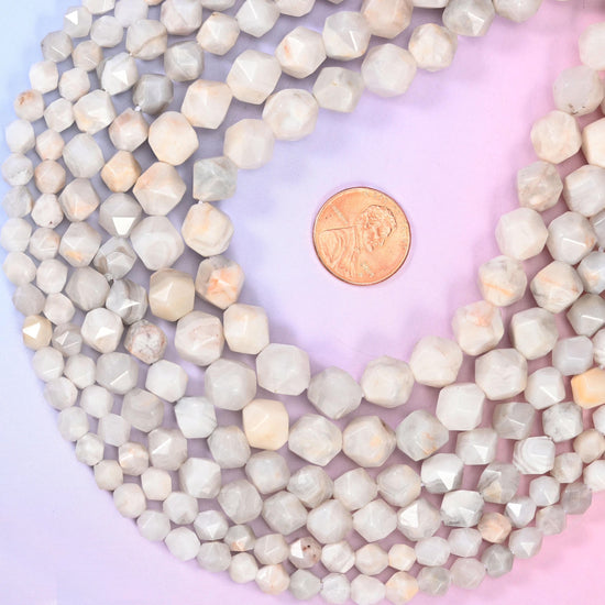 White Crazy Agate Faceted Diamond Star Cut Beads, sold per 15.5 inch strand