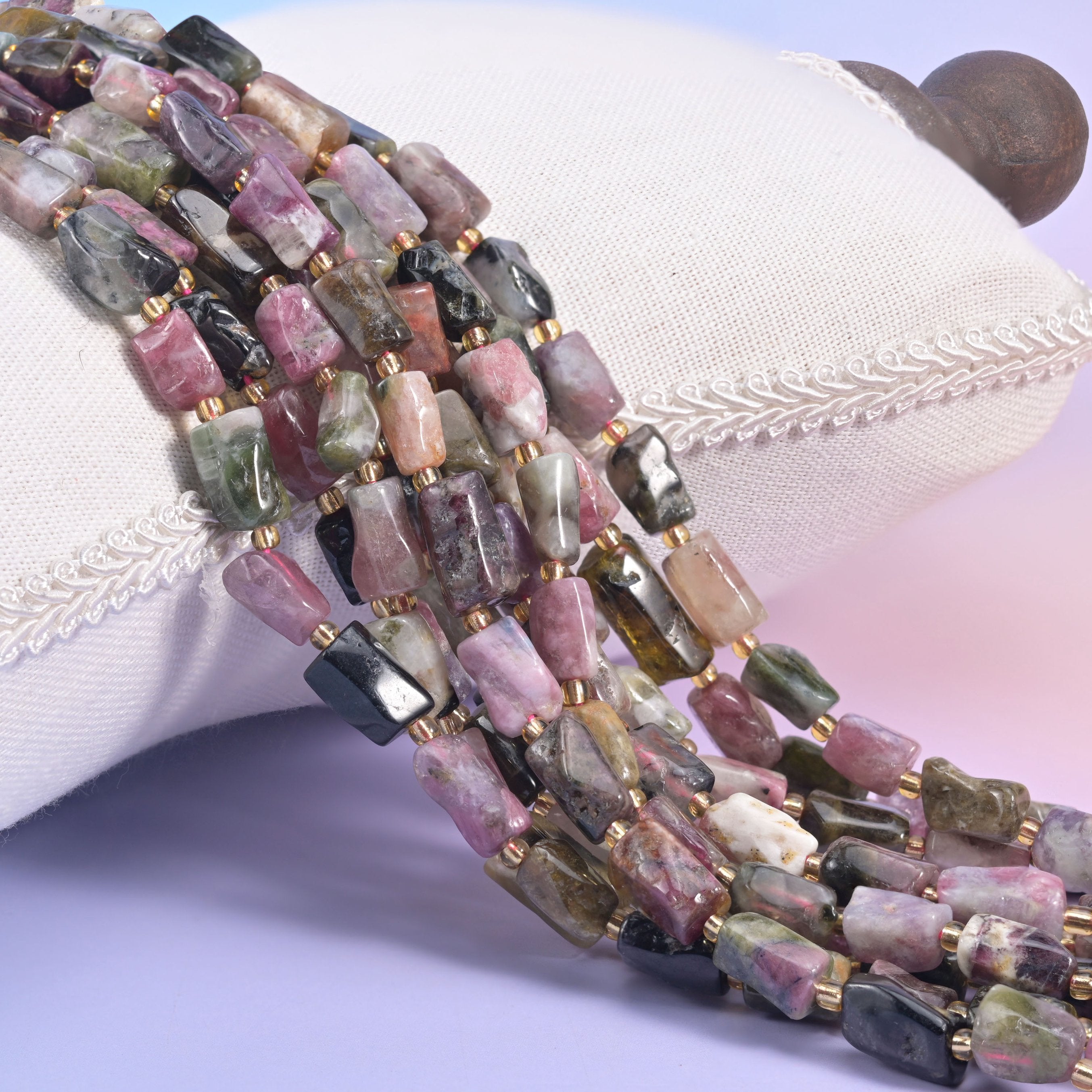Tourmaline beads, irregular faceted tube, size varies