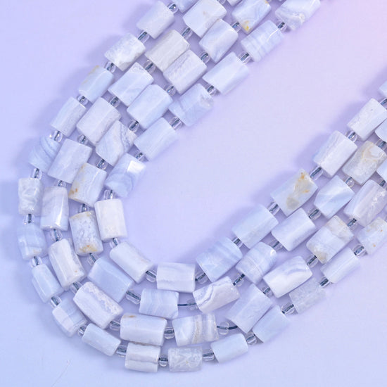 Blue Lace Agate tube beads, hole approximately 1.0mm, centre drilled.