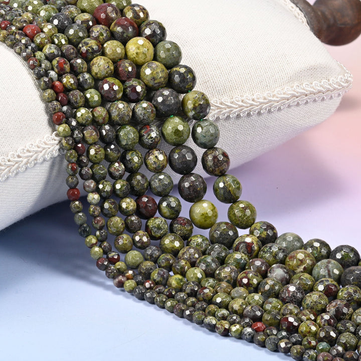 Dragon Bloodstone Faceted Round Beads