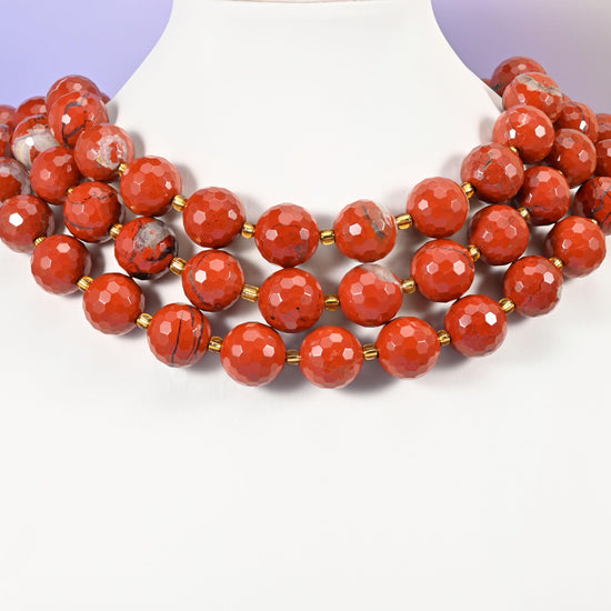 Flower Red Jasper beads, faceted round, 16mm