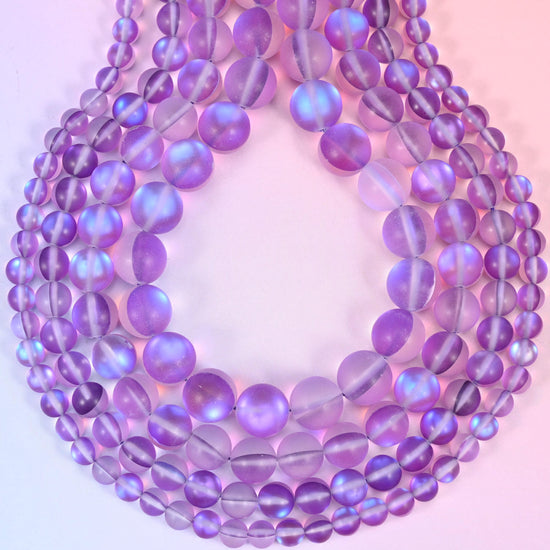 Iridescent Matte Purple Round Glass Beads, approximately 1.0mm drill hole