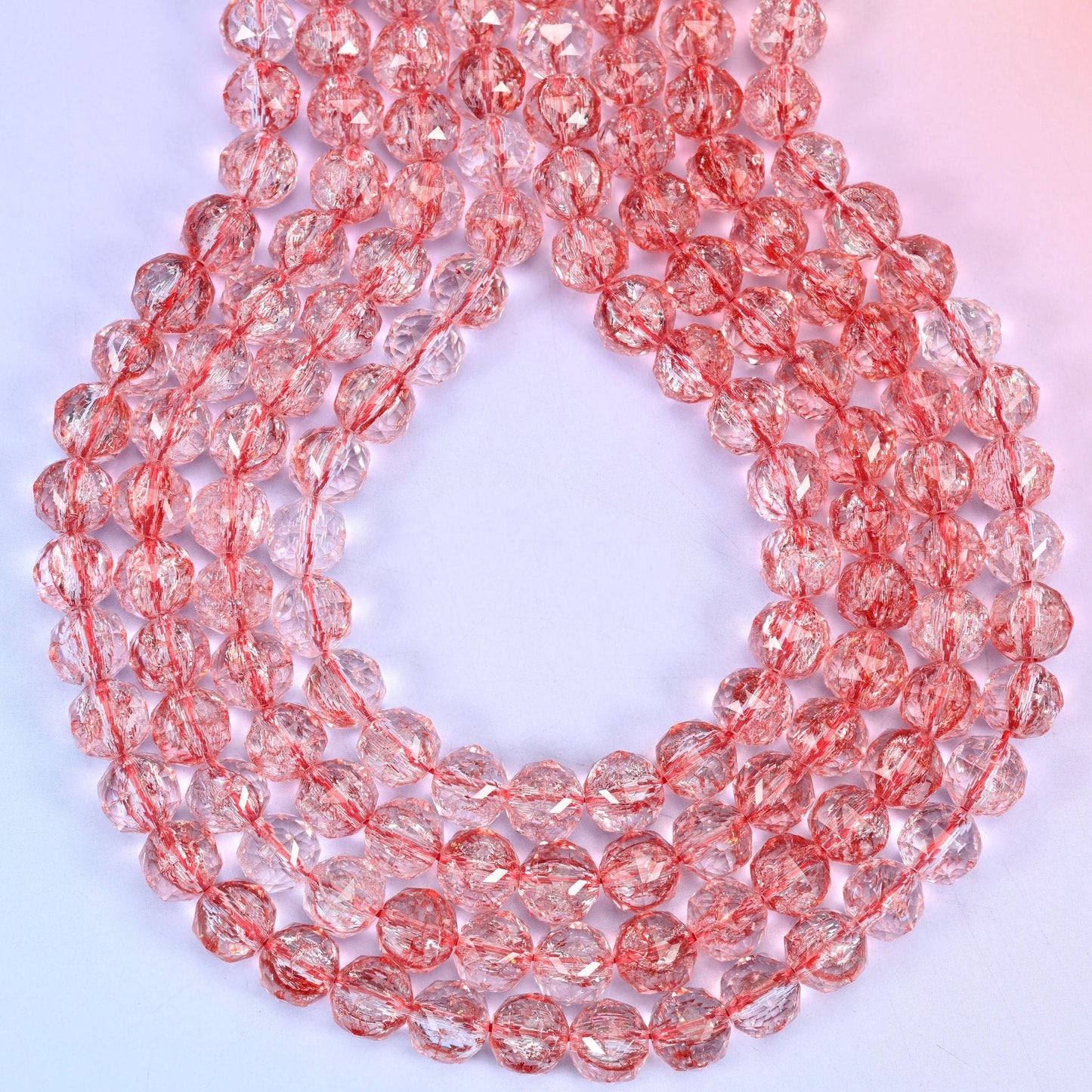 Transparent red faceted round glass beads, hole approximately 1.5mm