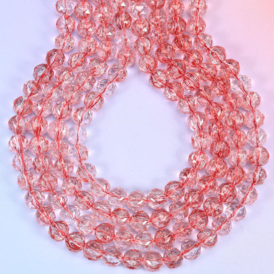 Transparent red faceted round glass beads, hole approximately 1.5mm