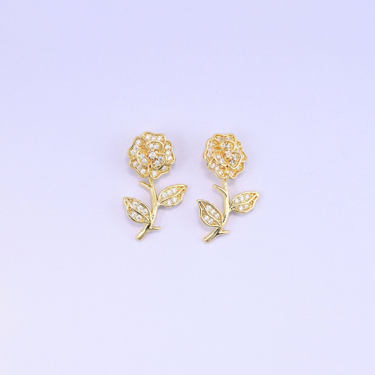 Rose Charm Pendant in warm gold with clear zircon pave