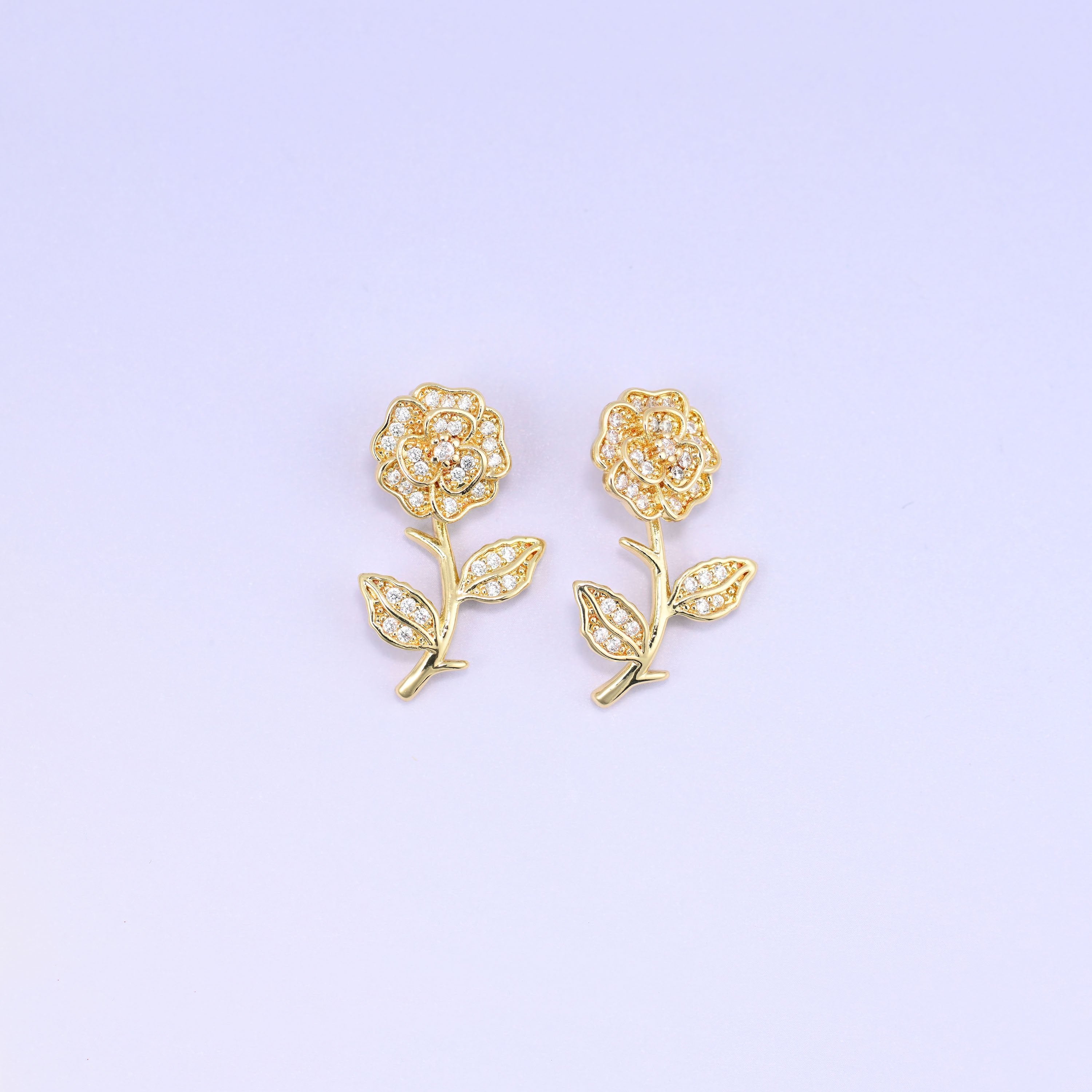 Rose Charm Pendant in warm gold with clear zircon pave